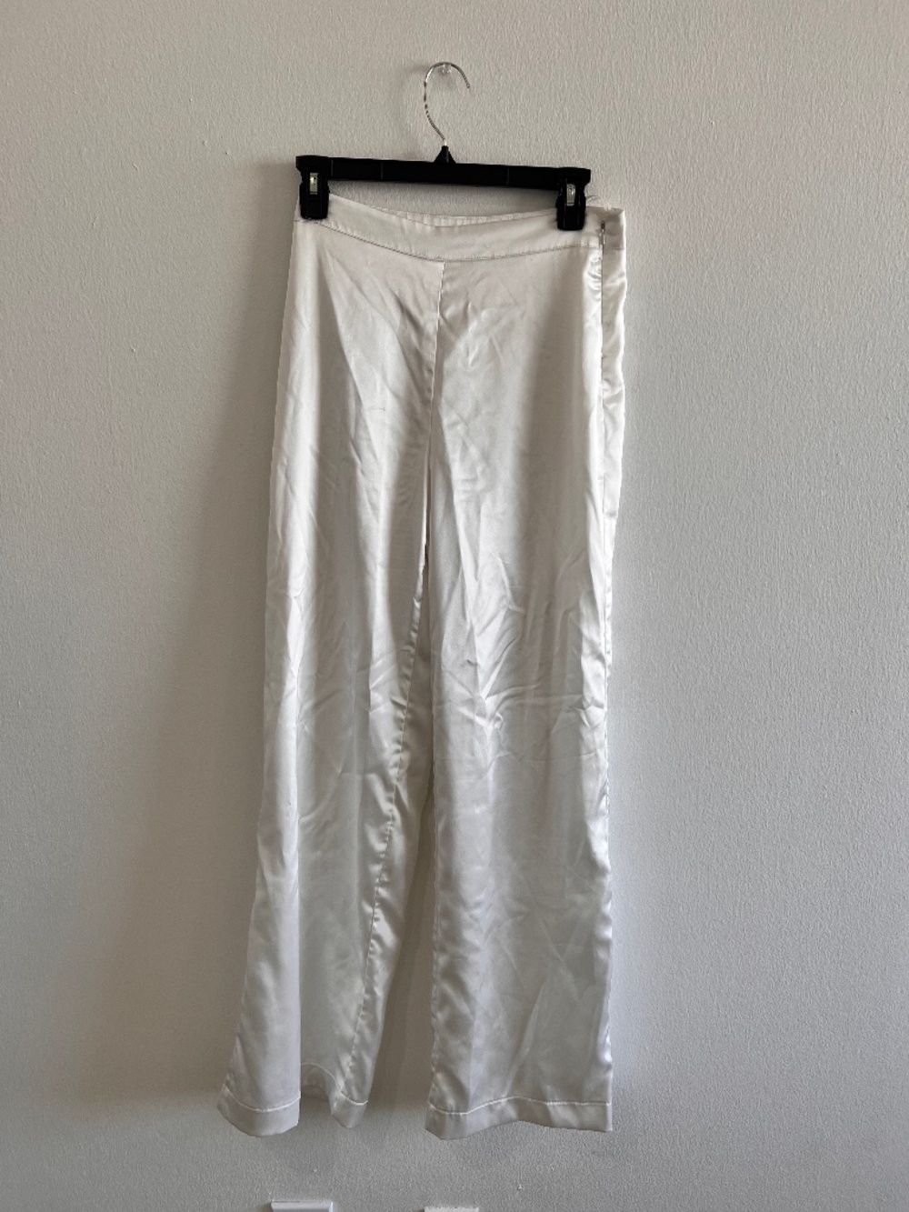 Klesis White Satin Wide Leg High Waisted Pants